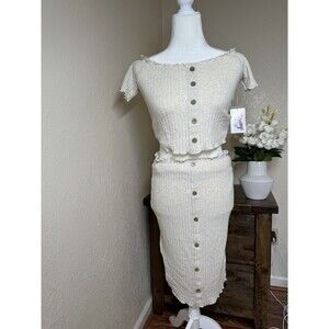 Orange Kiss Matching Off-Shoulder Ribbed Top and Skirt Set Size M